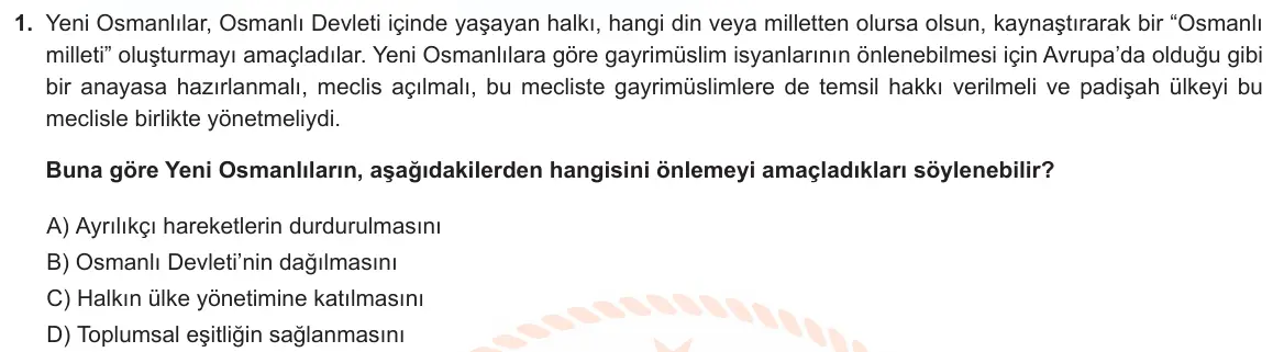 LGS Örnek Soruları Mart 2023 Sözel T.C. İnkılap Tarihi ve Atatürkçülük 1. Soru görseli