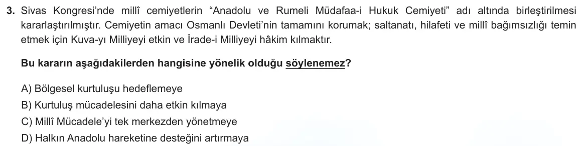 LGS Örnek Soruları Mart 2023 Sözel T.C. İnkılap Tarihi ve Atatürkçülük 3. Soru görseli