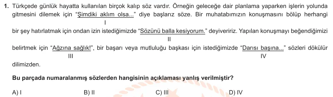LGS Örnek Soruları Mart 2023 Sözel Türkçe 1. Soru görseli