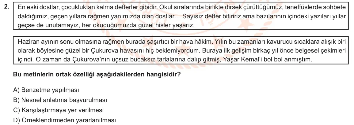 LGS Örnek Soruları Mart 2023 Sözel Türkçe 2. Soru görseli