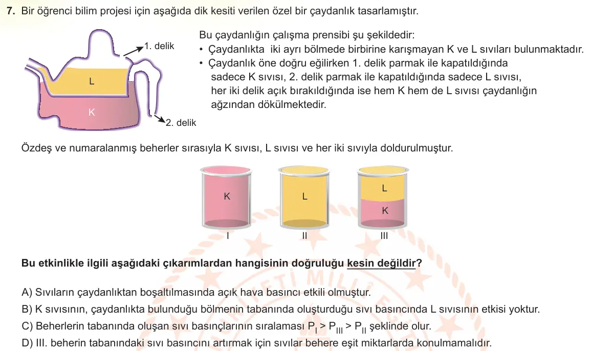 LGS Örnek Soruları Mayıs 2023 Sayısal Fen Bilimleri 7. Soru görseli