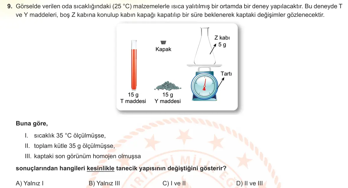 LGS Örnek Soruları Mayıs 2023 Sayısal Fen Bilimleri 9. Soru görseli