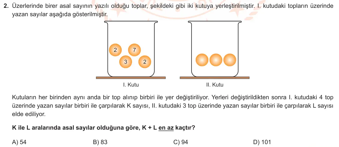 LGS Örnek Soruları Mayıs 2023 Sayısal Matematik 2. Soru görseli