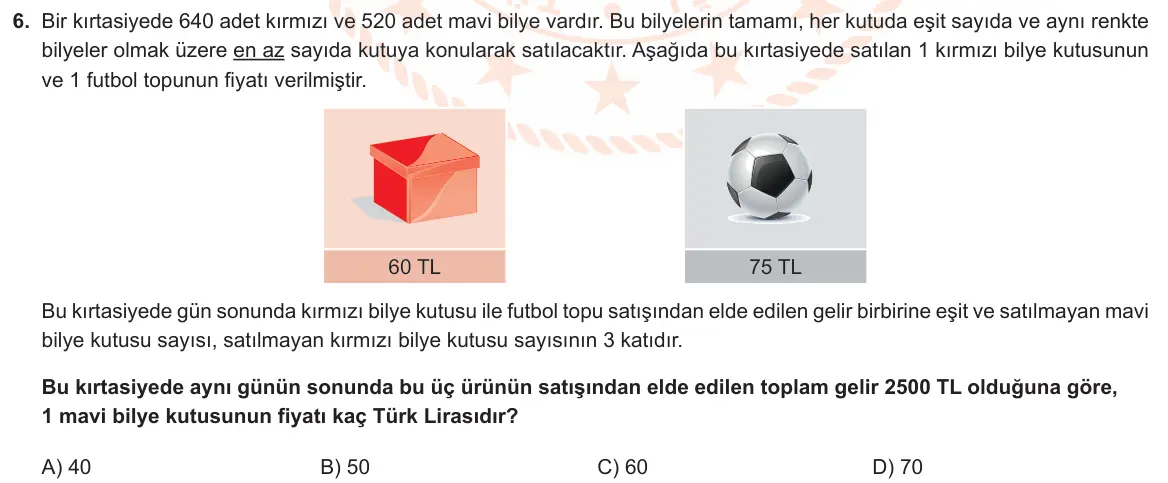 LGS Örnek Soruları Mayıs 2023 Sayısal Matematik 6. Soru görseli