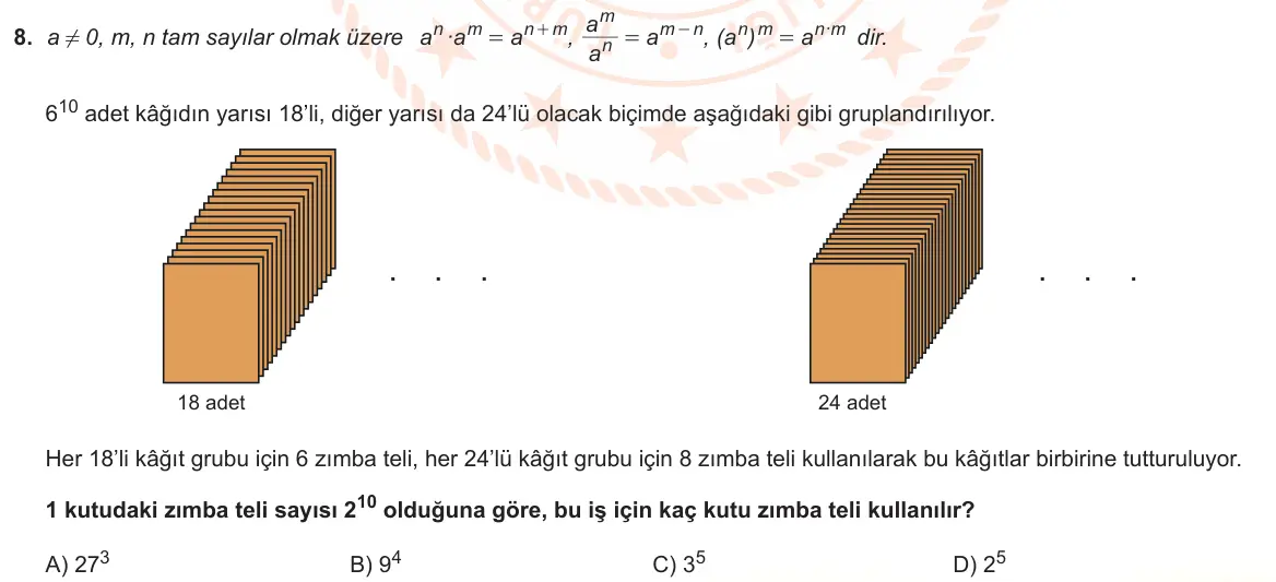 LGS Örnek Soruları Mayıs 2023 Sayısal Matematik 8. Soru görseli