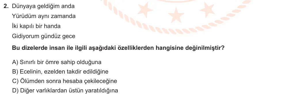 LGS Örnek Soruları Mayıs 2023 Sözel Din Kültürü ve Ahlak Bilgisi 2. Soru görseli