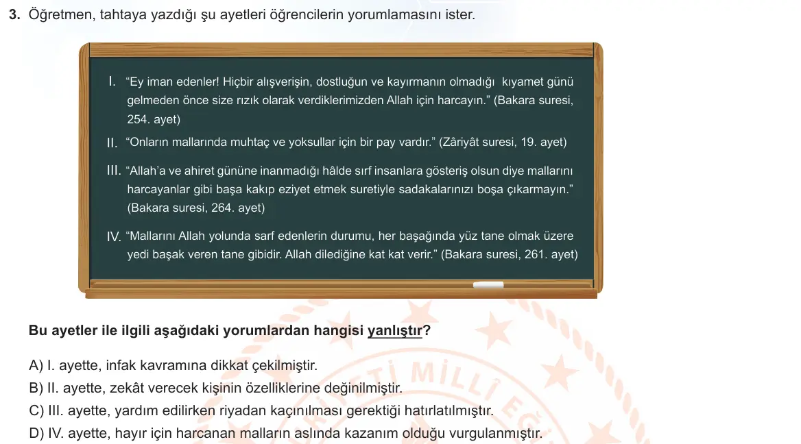 LGS Örnek Soruları Mayıs 2023 Sözel Din Kültürü ve Ahlak Bilgisi 3. Soru görseli
