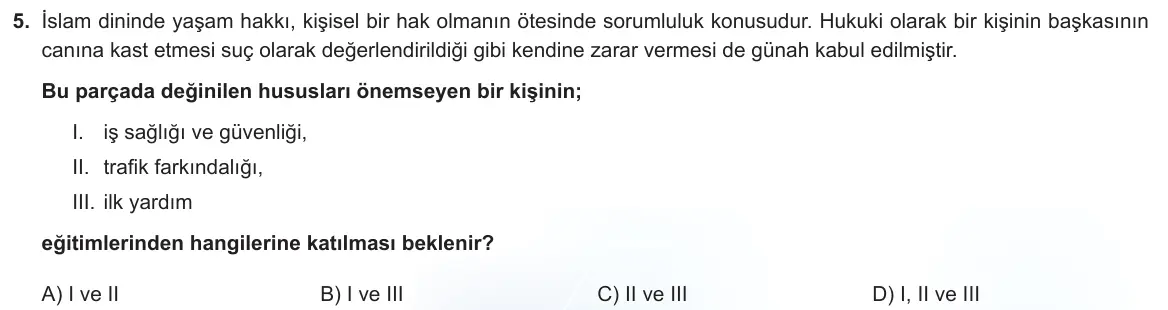 LGS Örnek Soruları Mayıs 2023 Sözel Din Kültürü ve Ahlak Bilgisi 5. Soru görseli