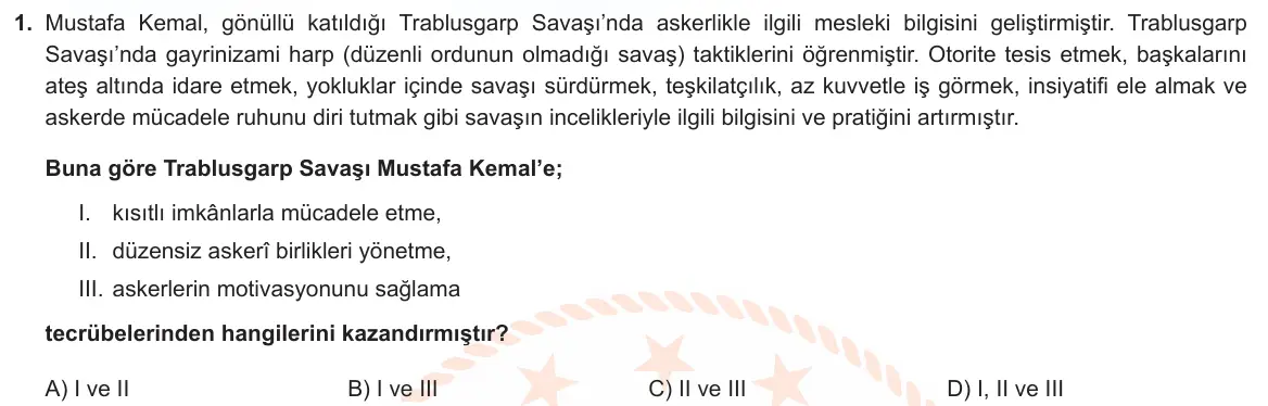 LGS Örnek Soruları Mayıs 2023 Sözel T.C. İnkılap Tarihi ve Atatürkçülük 1. Soru görseli