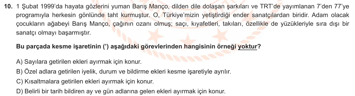 LGS Örnek Soruları Mayıs 2023 Sözel Türkçe 10. Soru görseli
