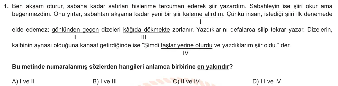 LGS Örnek Soruları Mayıs 2023 Sözel Türkçe 1. Soru görseli