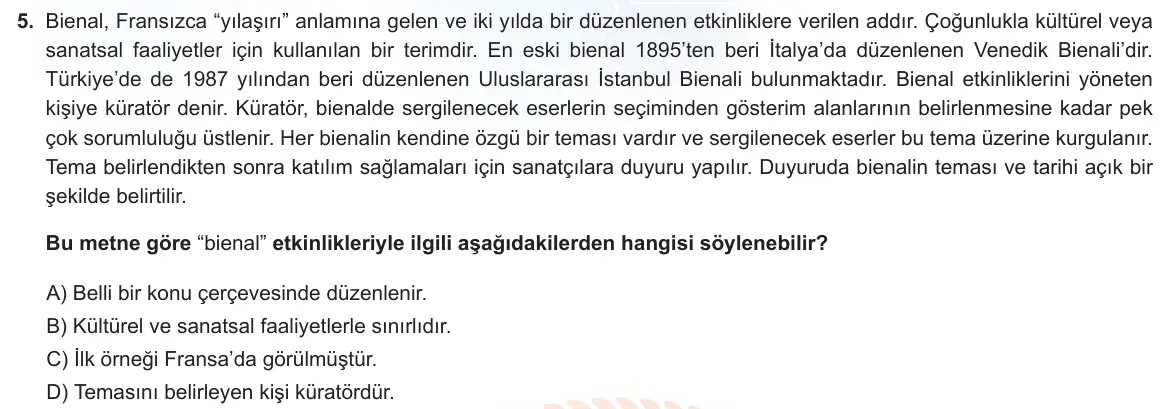 LGS Örnek Soruları Mayıs 2023 Sözel Türkçe 5. Soru görseli