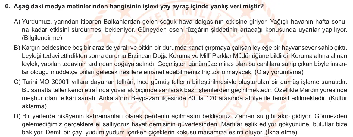 LGS Örnek Soruları Mayıs 2023 Sözel Türkçe 6. Soru görseli