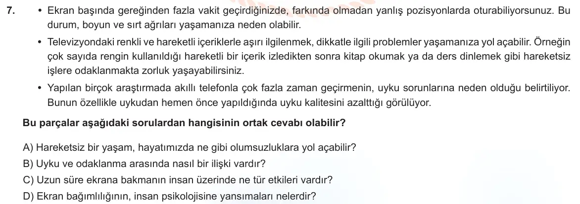 LGS Örnek Soruları Mayıs 2023 Sözel Türkçe 7. Soru görseli