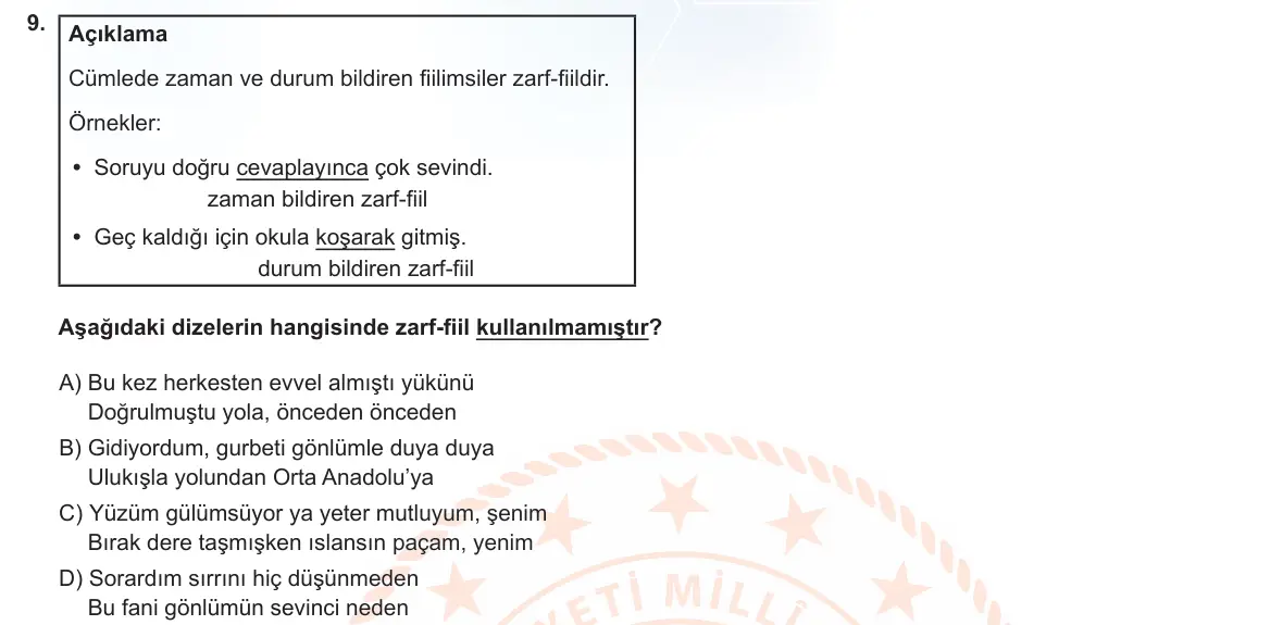 LGS Örnek Soruları Mayıs 2023 Sözel Türkçe 9. Soru görseli