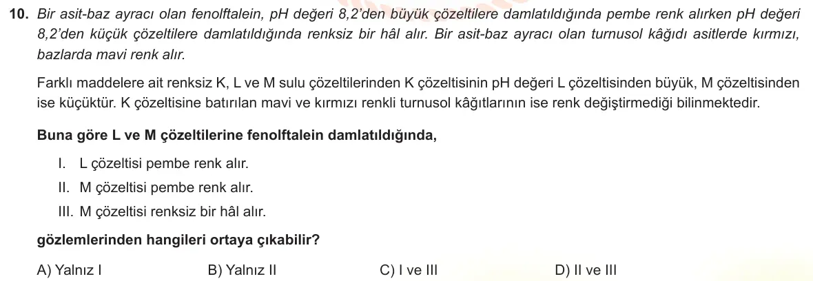 LGS Örnek Soruları Nisan 2023 Sayısal Fen Bilimleri 10. Soru görseli