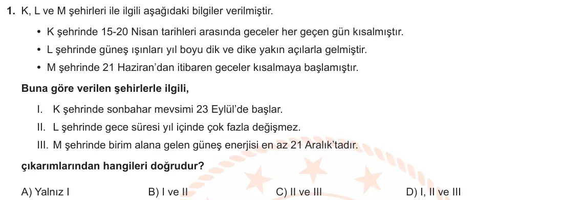 LGS Örnek Soruları Nisan 2023 Sayısal Fen Bilimleri 1. Soru görseli