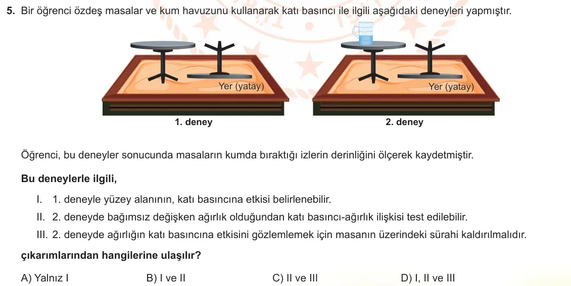 LGS Örnek Soruları Nisan 2023 Sayısal Fen Bilimleri 5. Soru görseli