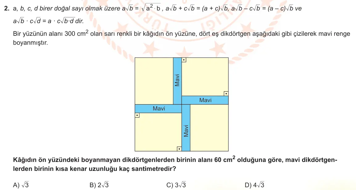 LGS Örnek Soruları Nisan 2023 Sayısal Matematik 2. Soru görseli
