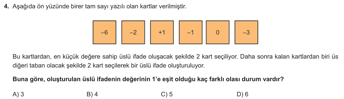LGS Örnek Soruları Nisan 2023 Sayısal Matematik 4. Soru görseli