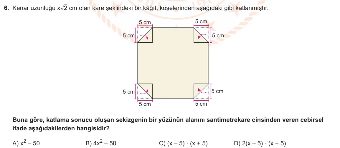 LGS Örnek Soruları Nisan 2023 Sayısal Matematik 6. Soru görseli