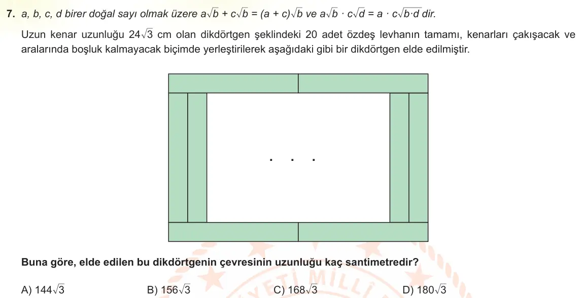 LGS Örnek Soruları Nisan 2023 Sayısal Matematik 7. Soru görseli
