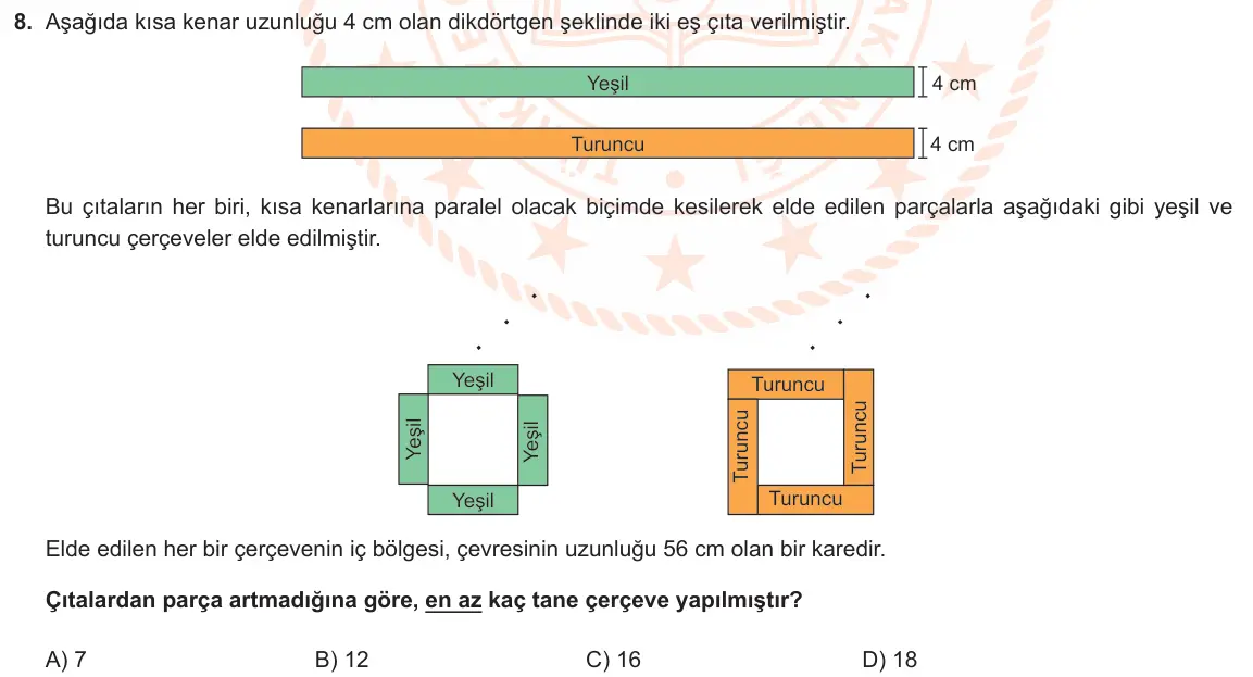 LGS Örnek Soruları Nisan 2023 Sayısal Matematik 8. Soru görseli
