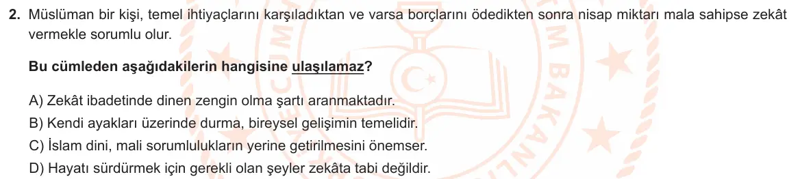 LGS Örnek Soruları Nisan 2023 Sözel Din Kültürü ve Ahlak Bilgisi 2. Soru görseli