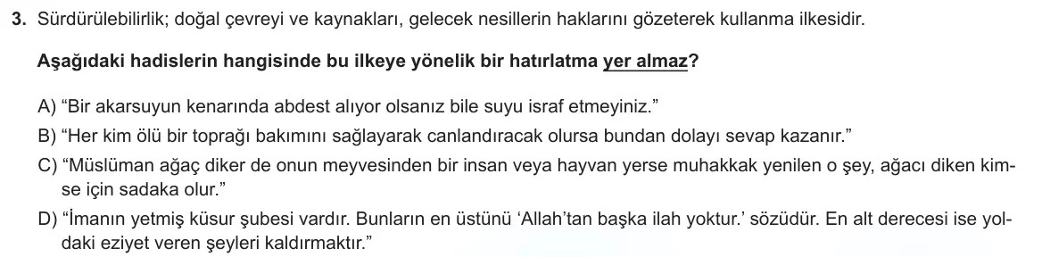 LGS Örnek Soruları Nisan 2023 Sözel Din Kültürü ve Ahlak Bilgisi 3. Soru görseli