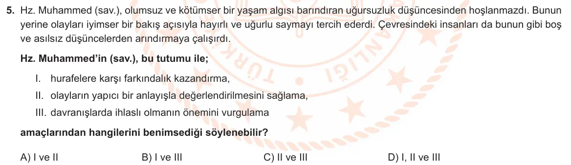 LGS Örnek Soruları Nisan 2023 Sözel Din Kültürü ve Ahlak Bilgisi 5. Soru görseli