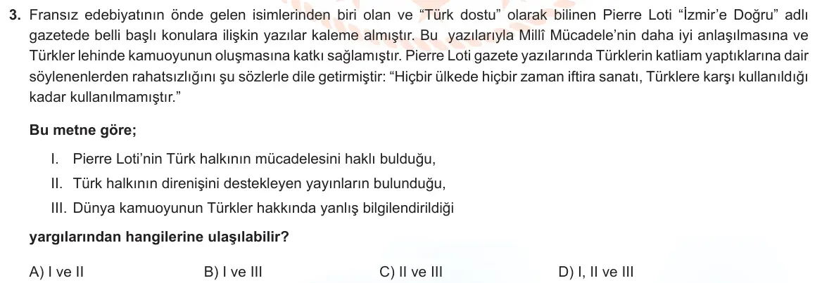 LGS Örnek Soruları Nisan 2023 Sözel T.C. İnkılap Tarihi ve Atatürkçülük 3. Soru görseli