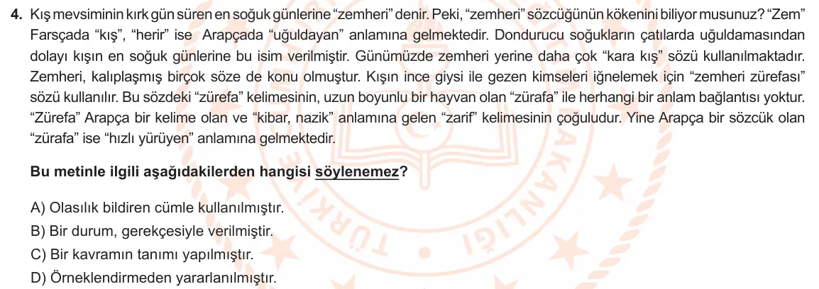 LGS Örnek Soruları Nisan 2023 Sözel Türkçe 4. Soru görseli