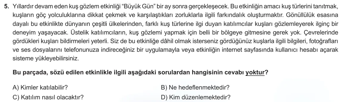 LGS Örnek Soruları Nisan 2023 Sözel Türkçe 5. Soru görseli