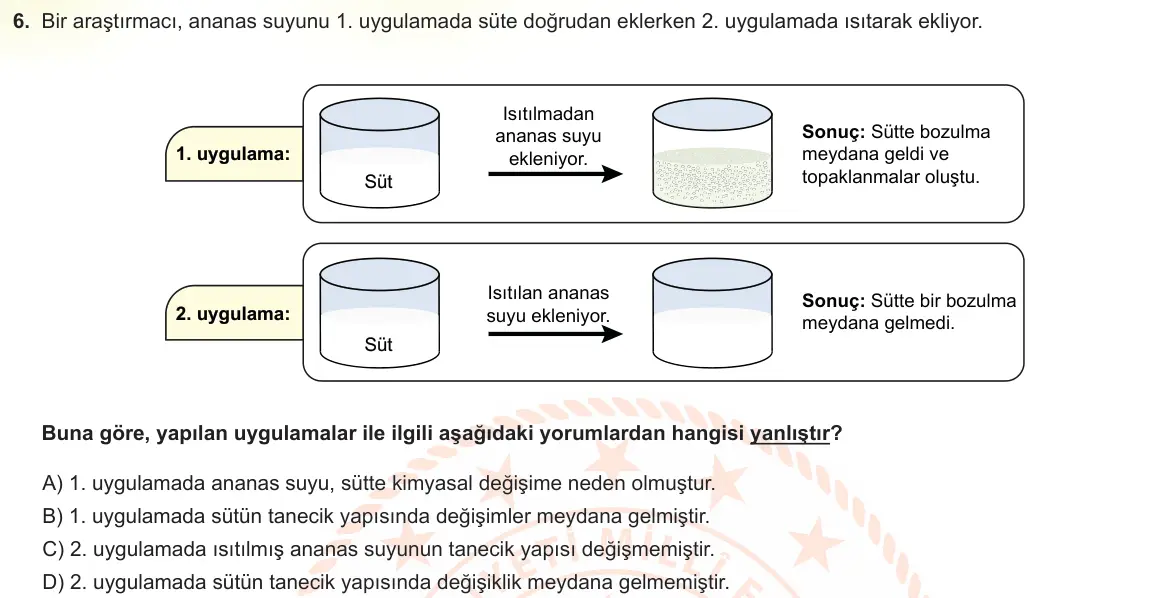 LGS Örnek Soruları Ocak 2023 Sayısal Fen Bilimleri 6. Soru görseli