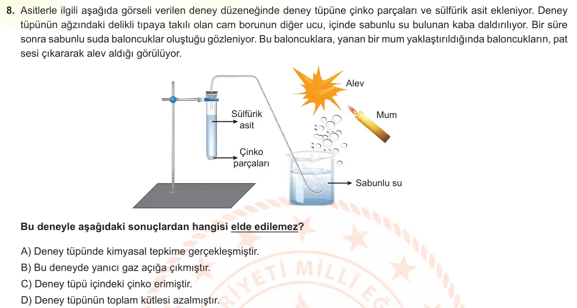 LGS Örnek Soruları Ocak 2023 Sayısal Fen Bilimleri 8. Soru görseli