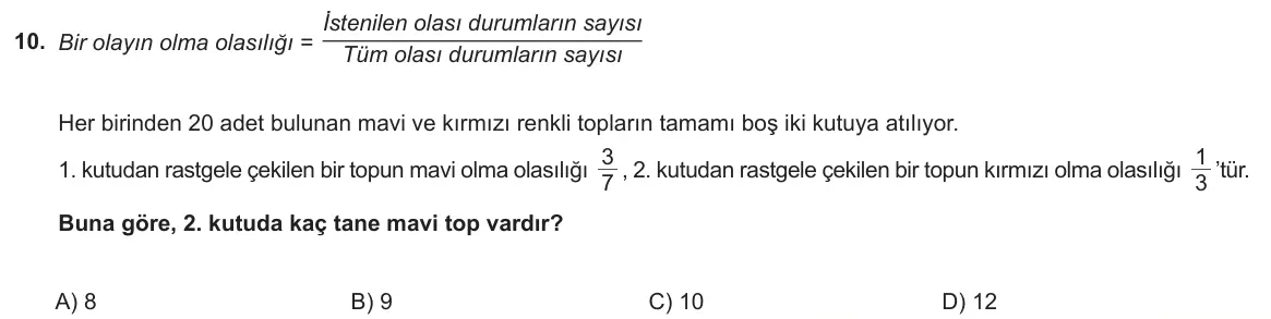 LGS Örnek Soruları Ocak 2023 Sayısal Matematik 10. Soru görseli