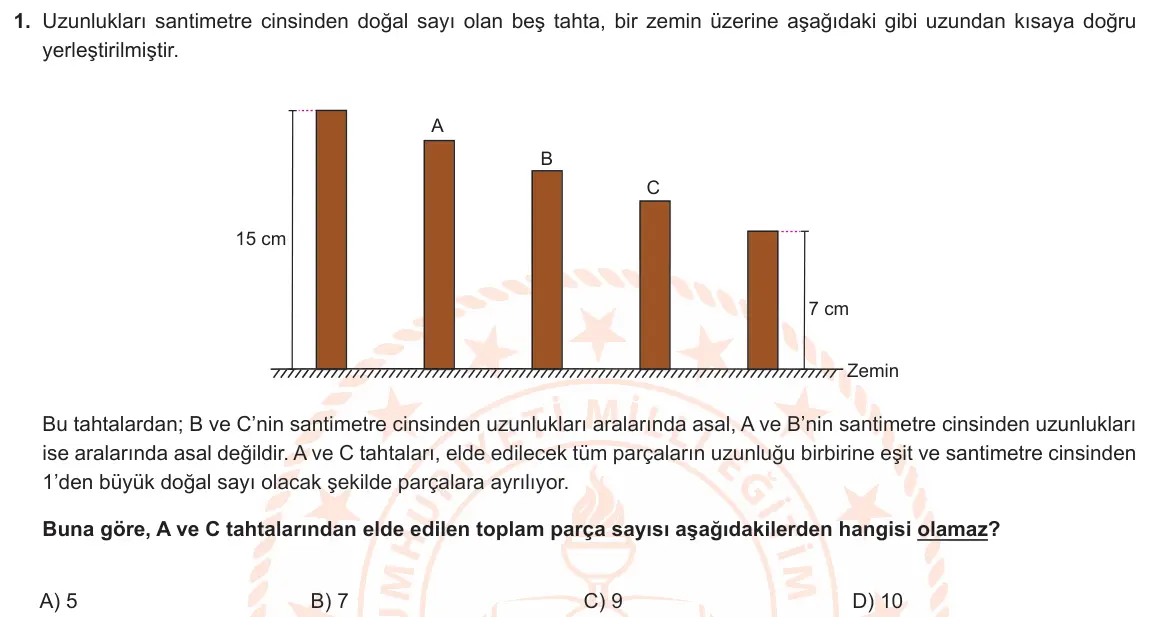 LGS Örnek Soruları Ocak 2023 Sayısal Matematik 1. Soru görseli