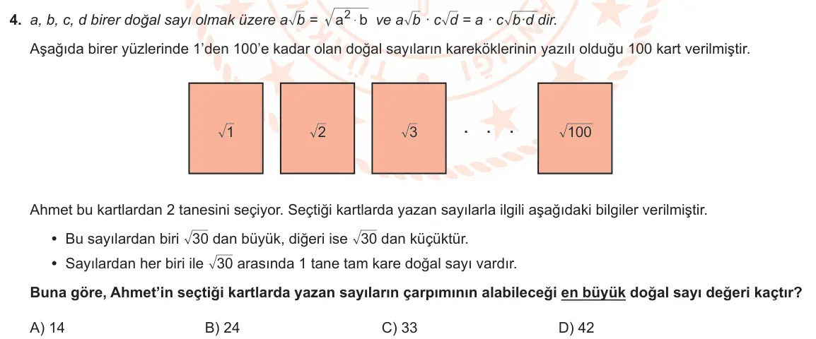 LGS Örnek Soruları Ocak 2023 Sayısal Matematik 4. Soru görseli
