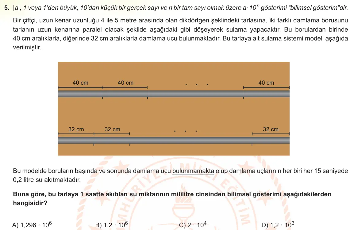 LGS Örnek Soruları Ocak 2023 Sayısal Matematik 5. Soru görseli