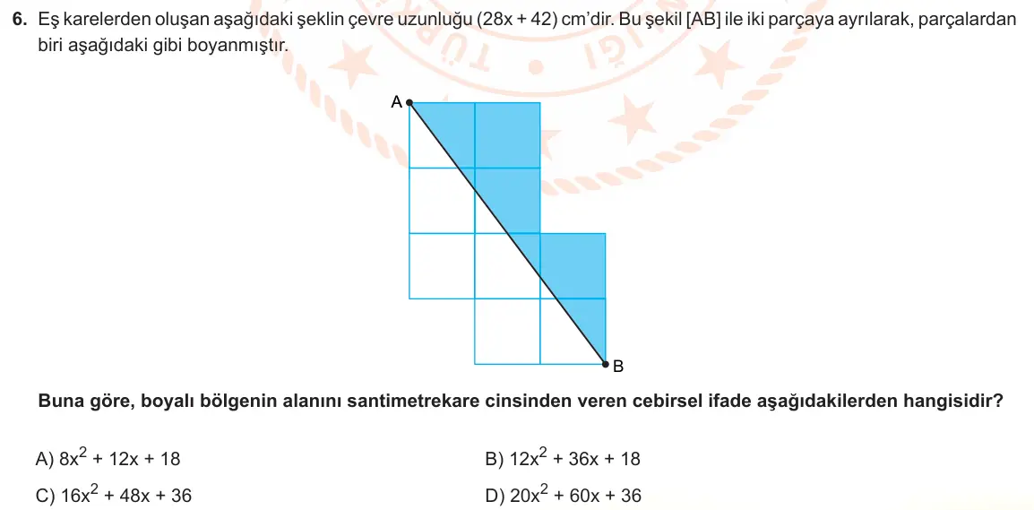 LGS Örnek Soruları Ocak 2023 Sayısal Matematik 6. Soru görseli