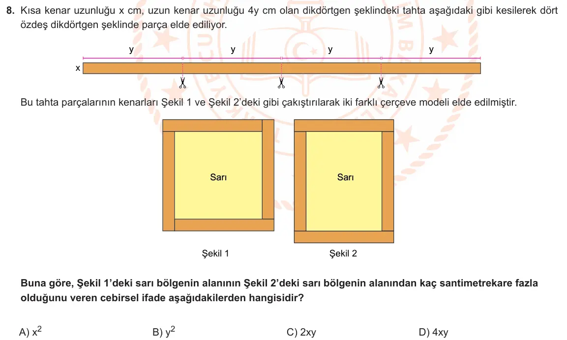 LGS Örnek Soruları Ocak 2023 Sayısal Matematik 8. Soru görseli