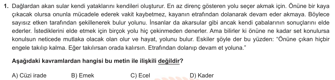 LGS Örnek Soruları Ocak 2023 Sözel Din Kültürü ve Ahlak Bilgisi 1. Soru görseli