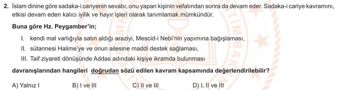 LGS Örnek Soruları Ocak 2023 Sözel Din Kültürü ve Ahlak Bilgisi 2. Soru görseli