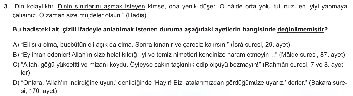LGS Örnek Soruları Ocak 2023 Sözel Din Kültürü ve Ahlak Bilgisi 3. Soru görseli