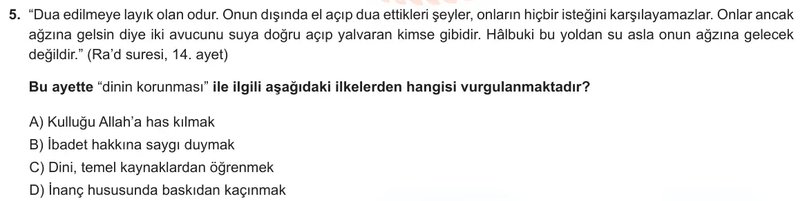 LGS Örnek Soruları Ocak 2023 Sözel Din Kültürü ve Ahlak Bilgisi 5. Soru görseli