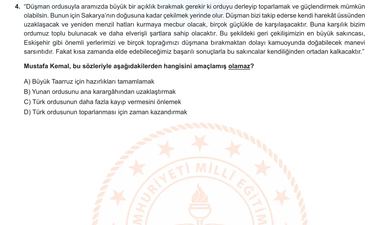 LGS Örnek Soruları Ocak 2023 Sözel T.C. İnkılap Tarihi ve Atatürkçülük 4. Soru görseli
