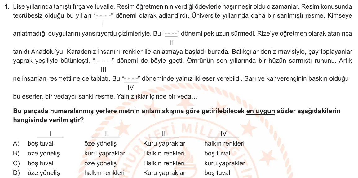 LGS Örnek Soruları Ocak 2023 Sözel Türkçe 1. Soru görseli