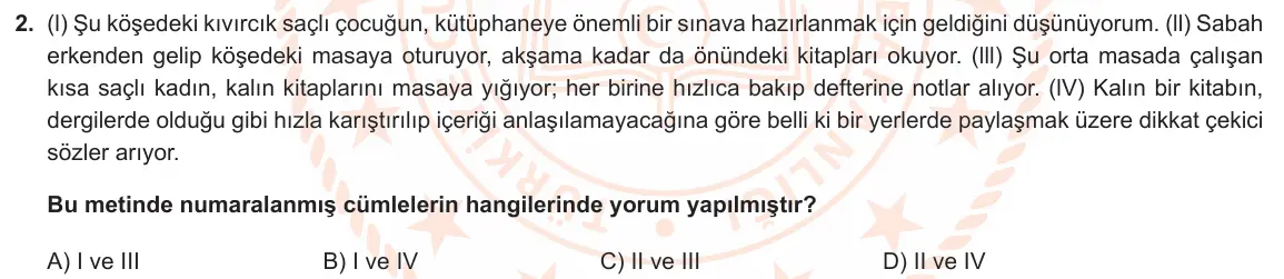 LGS Örnek Soruları Ocak 2023 Sözel Türkçe 2. Soru görseli