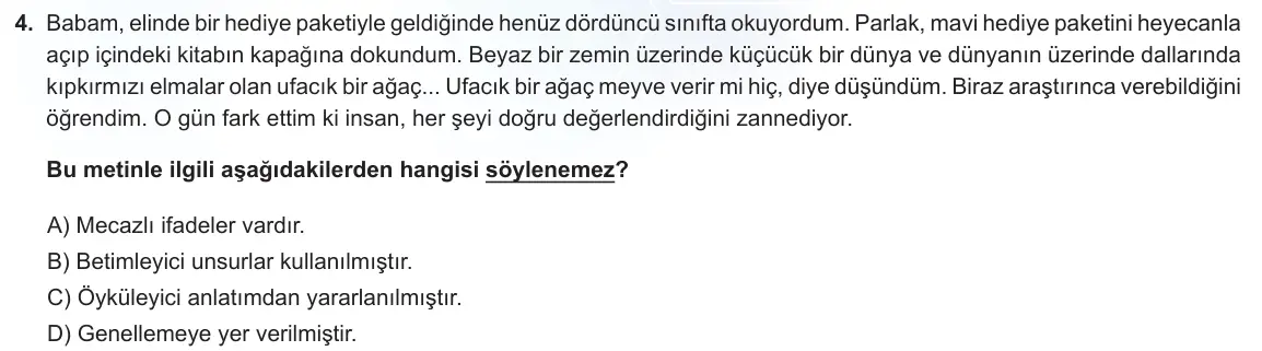 LGS Örnek Soruları Ocak 2023 Sözel Türkçe 4. Soru görseli
