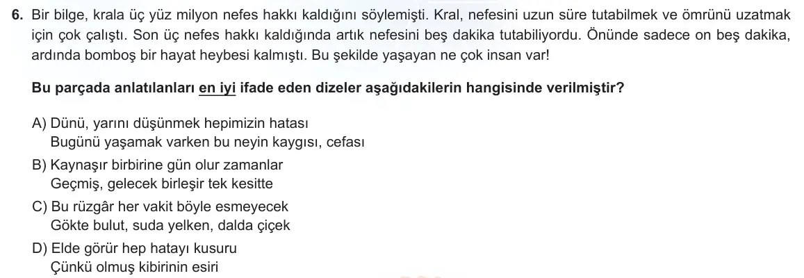 LGS Örnek Soruları Ocak 2023 Sözel Türkçe 6. Soru görseli